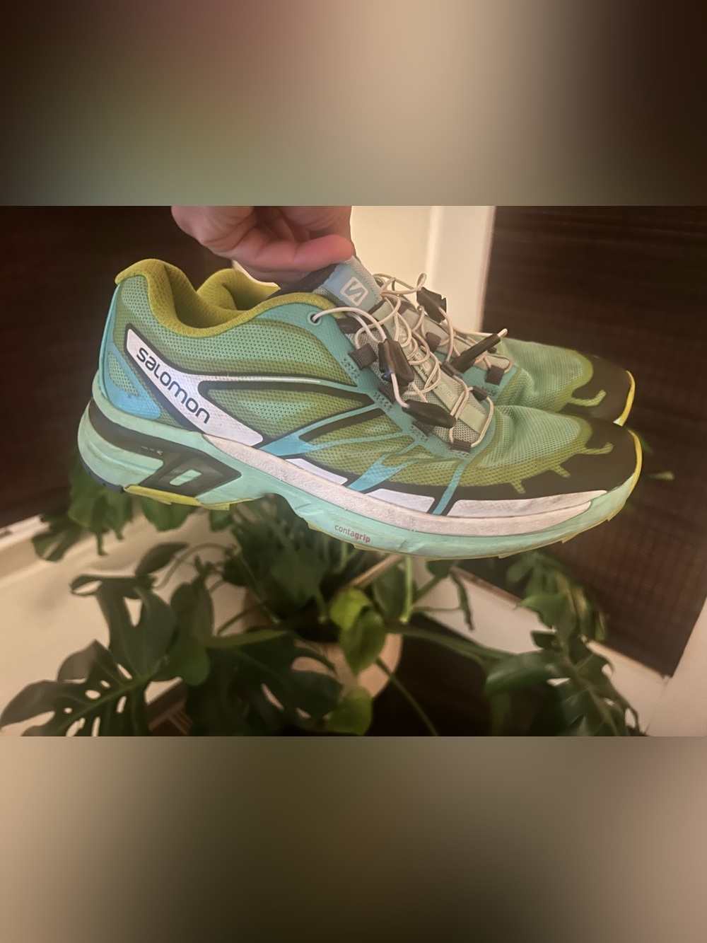 Salomon Women's wings pro 2 Green and Blue Athletic Trail Shoes